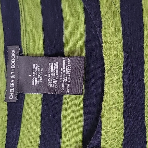 Chelsea & Theodore Green & Navy Striped Shirt with Zippered Shoulders Nautical - Picture 7 of 10
